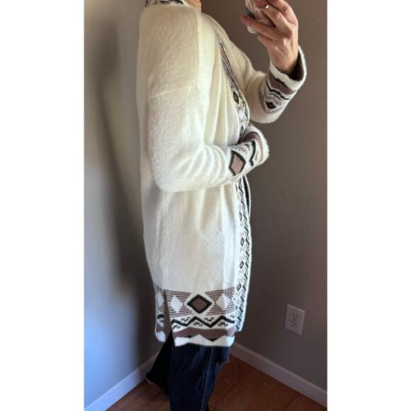Rachael Zoe medium Cream Open Front Aztec Southwestern Style Cardigan/Sweater - Picture 4 of 11